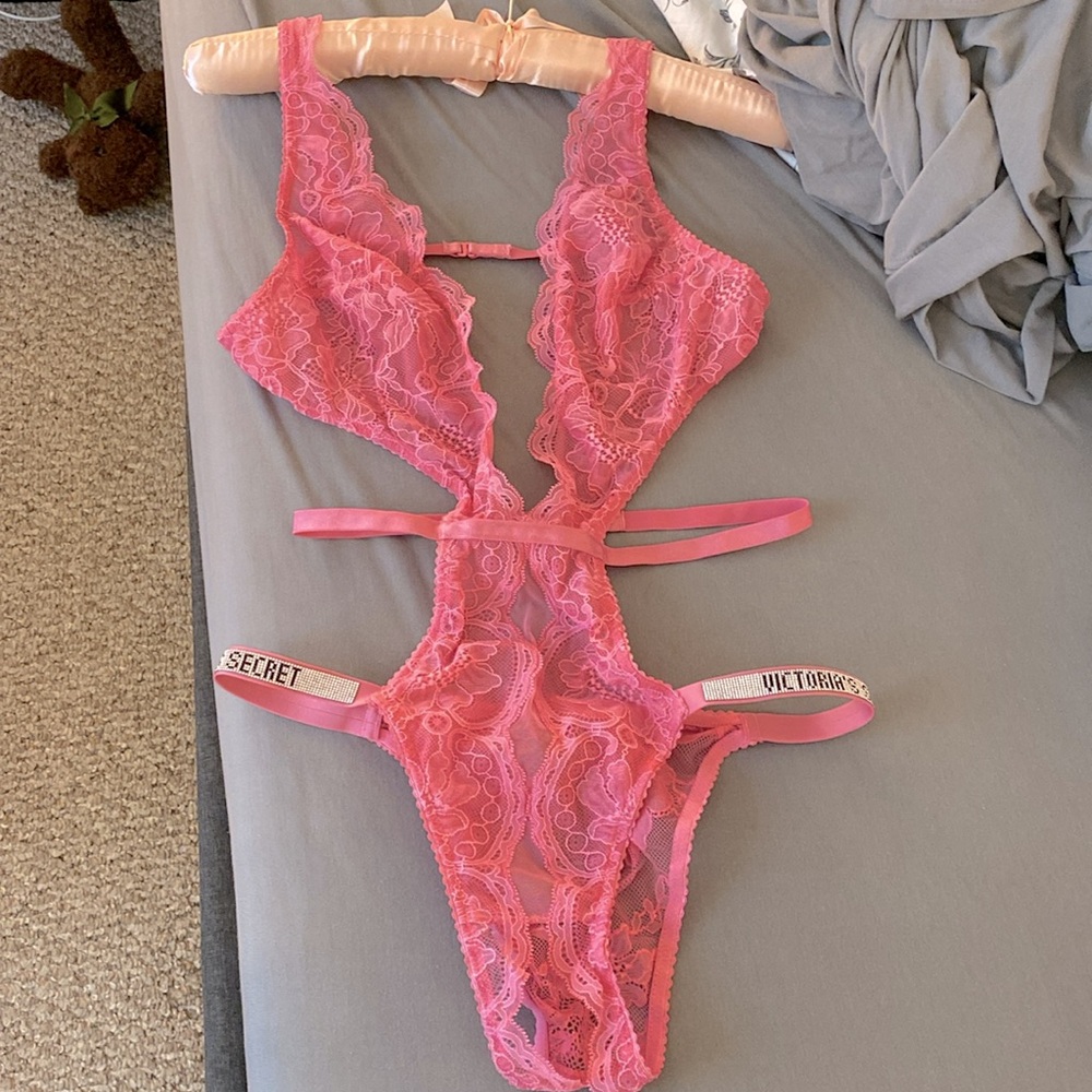 Victoria’s Secret Pink Lace Bodysuit with open panty